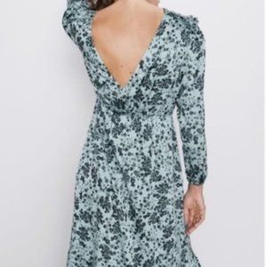 Zara Blue/Black Floral Print Midi Dress